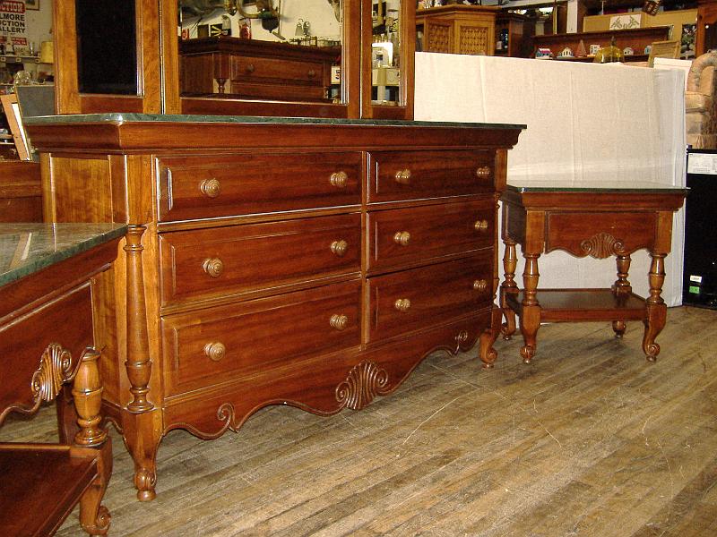 DSCF0813.JPG - Pulaski Furniture Company - Cherry Bedroom Set w/ Green Marble Tops - 2 Nightstands, Dresser w/ Mirror, Chest-of-Drawers, King Sized Headboard and Footboard