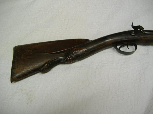 DSCF0473.JPG - Double Barrel Percussion Shotgun Carved Stock